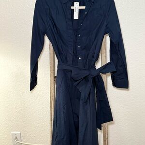 J. Crew Navy Button-Up Shirt Dress with Waist Tie